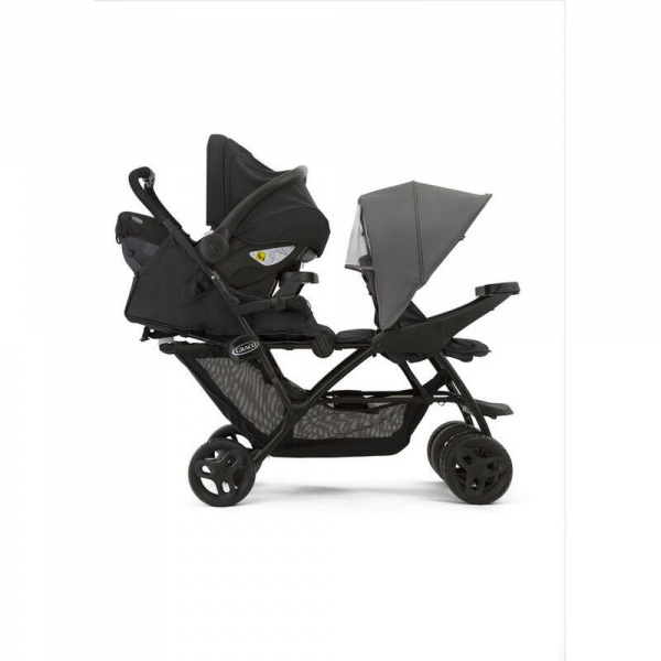 Poussette duo stadium double titanium + 2 sièges auto snugessentials midnight Graco
