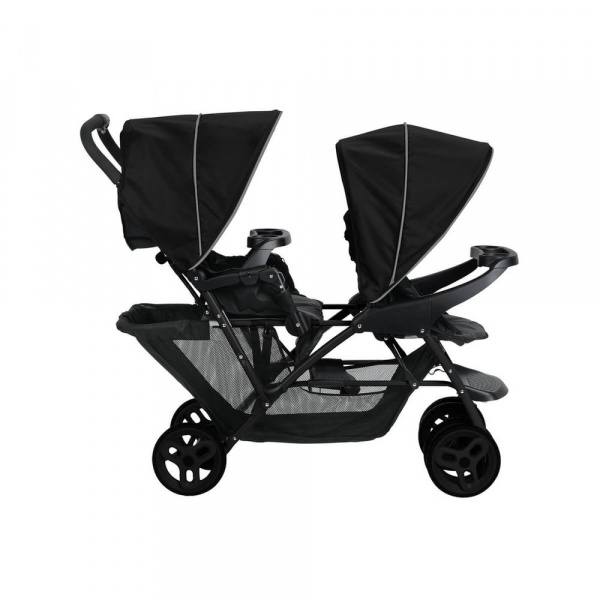 Poussette duo stadium double black grey + 2 sièges auto snugessentials midnight Graco