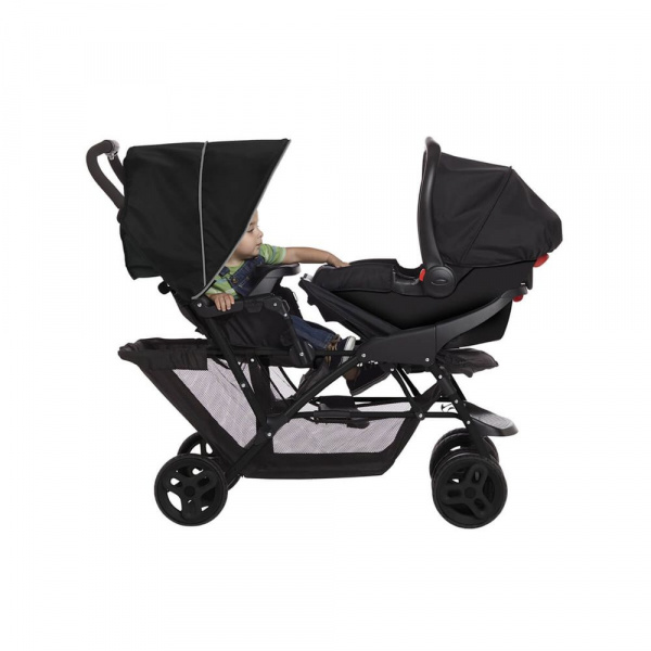 Poussette duo stadium double black grey + 2 sièges auto snugessentials midnight Graco