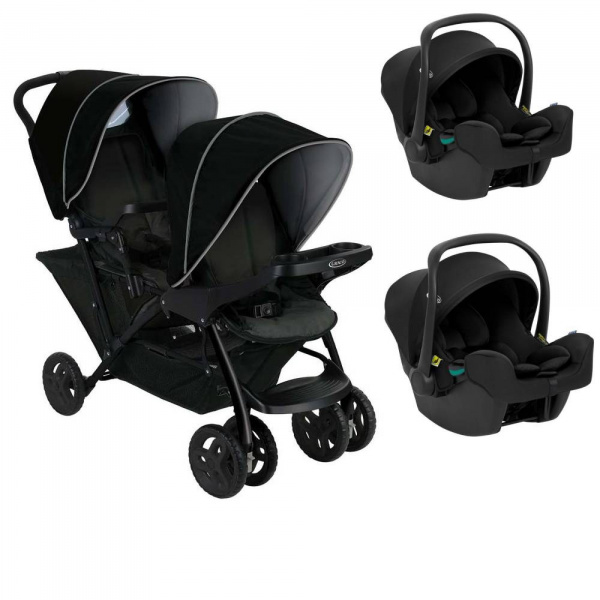 Poussette duo stadium double black grey + 2 sièges auto snuglite midnight Graco