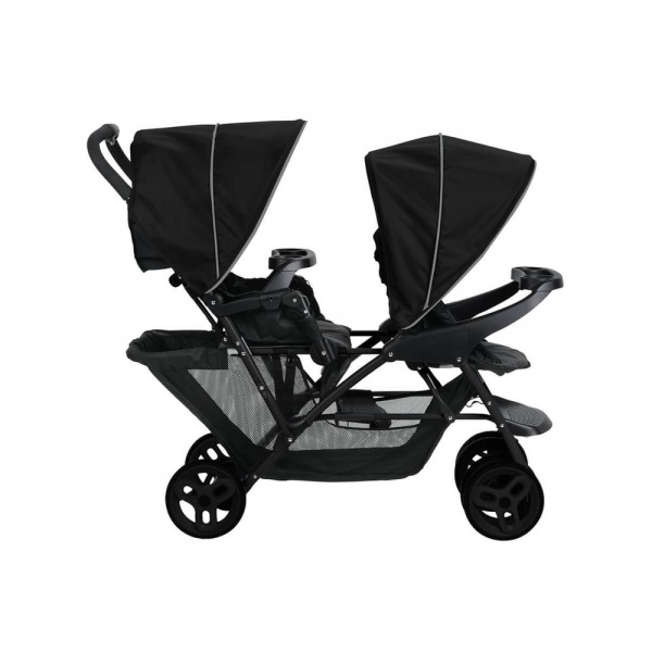 Poussette duo stadium double black grey + 2 sièges auto snuglite midnight Graco