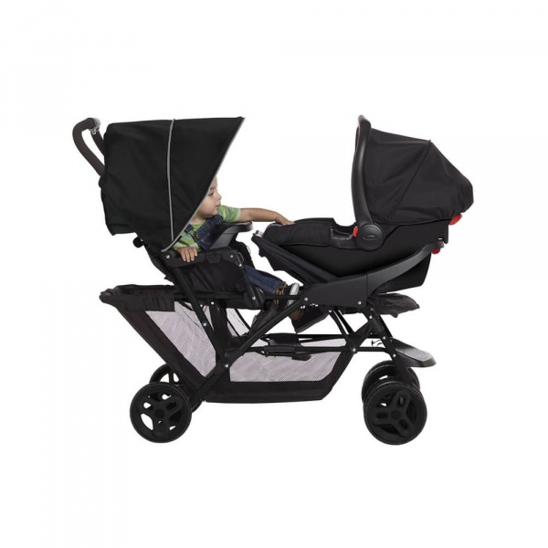 Poussette duo stadium double black grey + 2 sièges auto snuglite midnight Graco