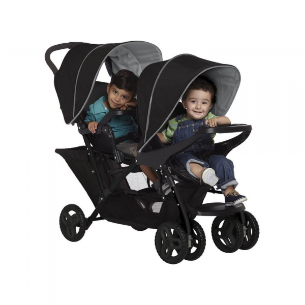 Poussette duo stadium double black grey + 2 sièges auto snuglite midnight Graco