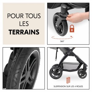 Poussette 4 roues uptown black melange grey Hauck