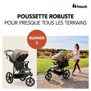 Poussette 3 roues runner 3 olive Hauck
