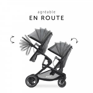 Pack duo poussette double atlantic jumeaux grey+ 1 siège auto drive n care avec adaptateurs Hauck