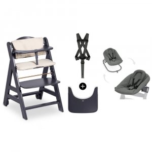 Chaise haute évolutive beta+ 3 en 1 dark grey avec newborn set premium dark grey Hauck