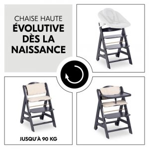 Chaise haute évolutive beta+ 3 en 1 dark grey avec newborn set premium dark grey Hauck