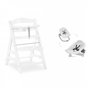 Chaise haute évolutive alpha blanche + transat light grey Hauck