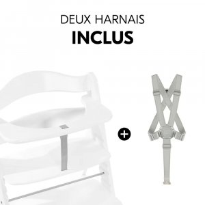 Chaise haute évolutive alpha blanche + transat light grey Hauck