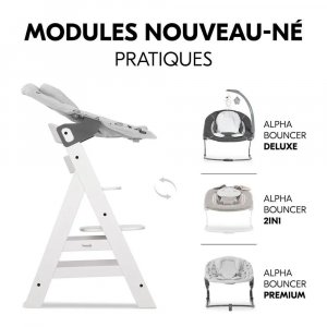 Chaise haute évolutive alpha crème+ transat premium dark grey Hauck