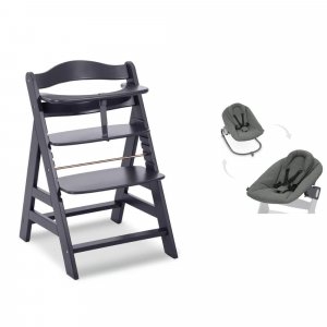 Chaise haute évolutive alpha noir + transat premium dark grey Hauck