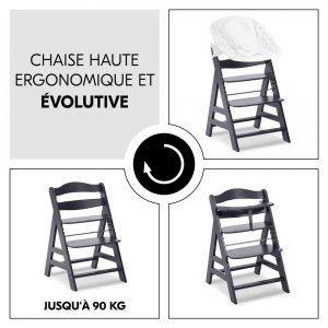 Chaise haute évolutive alpha noir + transat premium dark grey Hauck