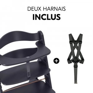 Chaise haute évolutive alpha noir + transat premium dark grey Hauck