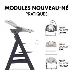 Chaise haute évolutive alpha noir + transat premium dark grey Hauck