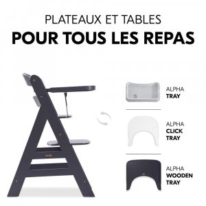 Chaise haute évolutive alpha noir + transat premium dark grey Hauck