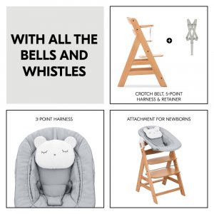 Chaise haute évolutive alpha naturel + newborn set pre grey Hauck
