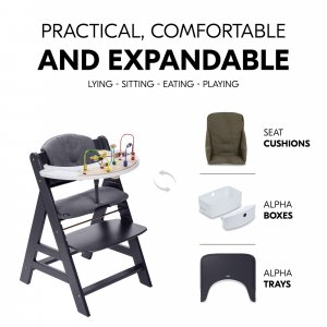 Chaise haute évolutive alpha dark grey + newborn set plus Hauck