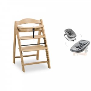 Chaise haute bébé arketa bois naturel + transat bébé pour chaise haute gris Hauck