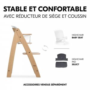 Chaise haute bébé arketa bois naturel + transat bébé pour chaise haute gris Hauck