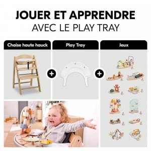 Chaise haute bébé arketa bois naturel + transat bébé pour chaise haute gris Hauck