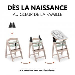 Chaise haute bébé arketa n play en bois vert clair avec plateau de jeu Hauck