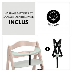 Chaise haute bébé arketa n play en bois vert clair avec plateau de jeu Hauck