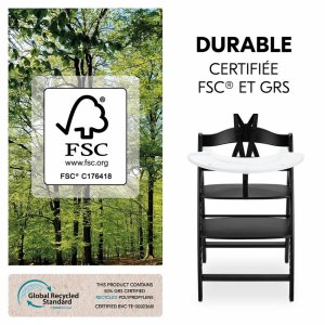 Chaise haute bébé arketa n play en bois noir avec plateau de jeu Hauck