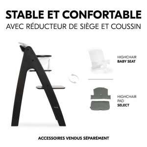Chaise haute bébé arketa n play en bois noir avec plateau de jeu Hauck