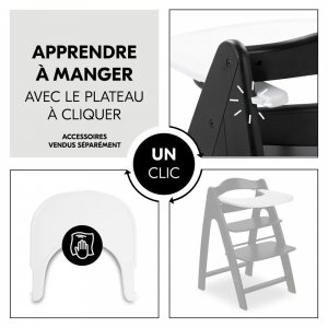Chaise haute bébé arketa n play en bois noir avec plateau de jeu Hauck