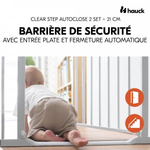 Barrière d'escalier clear step autoclose 2 avec extension +21 cm white Hauck