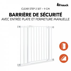 Barrière d'escalier clear step 2 avec extension +9 cm white Hauck