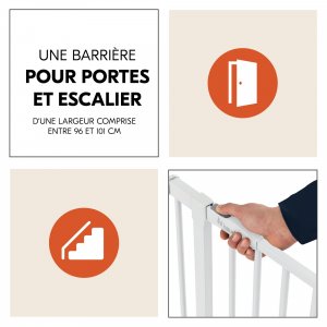 Barrière d'escalier clear step 2 avec extension +21 cm white Hauck