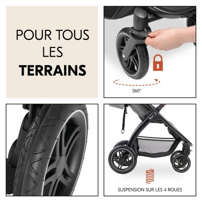 Poussette 4 roues uptown black melange grey