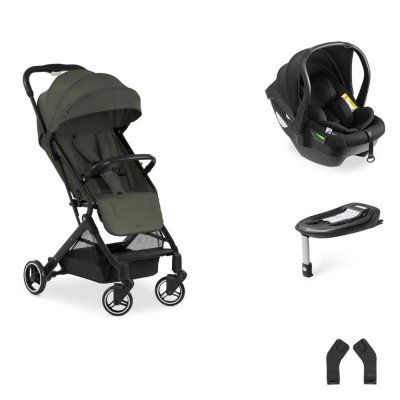 Pack duo poussette compacte travel n care olive + siège auto drive n care avec adaptateurs & base drive n care