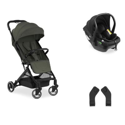 Pack duo poussette compacte travel n care olive + siège auto drive n care avec adaptateurs