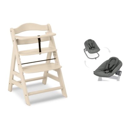 Chaise haute évolutive alpha beige + transat premium dark grey