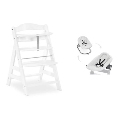 Chaise haute évolutive alpha blanche + transat light grey