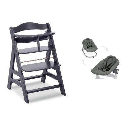 Chaise haute évolutive alpha noir + transat premium dark grey