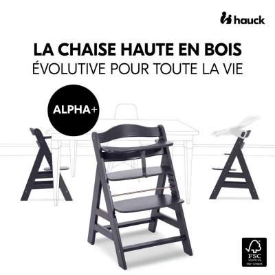 Chaise haute évolutive alpha noir + transat premium dark grey