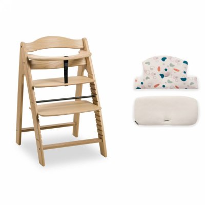 Chaise haute évolutive arketa bois naturel oak + coussin select jersey beige
