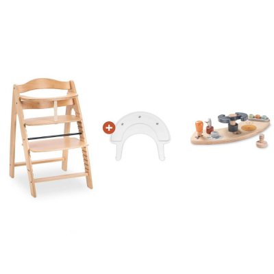 Chaise haute évolutive arketa n play beech avec plateau et jeu en bois play cockpit