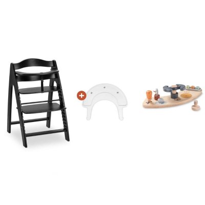 Chaise haute évolutive arketa n play blackwashed avec plateau et jeu en bois play cockpit