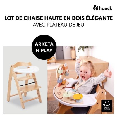 Chaise haute bébé arketa n play beech en bois beech avec plateau de jeu