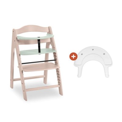 Chaise haute bébé arketa n play en bois vert clair avec plateau de jeu