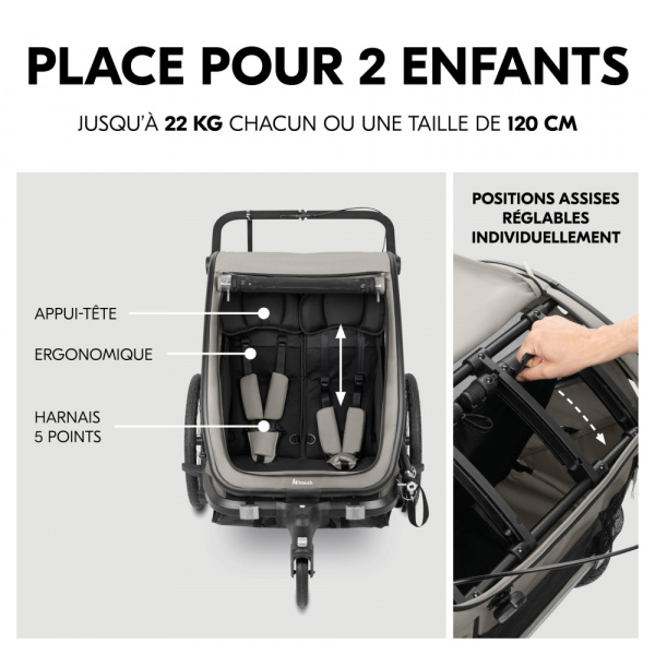 Remorque de vélo dryk duo light grey Hauck