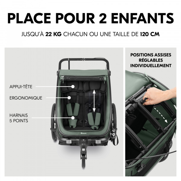 Remorque de vélo dryk duo melange grey Hauck