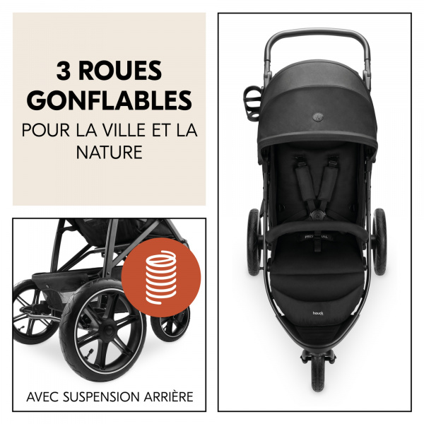 Poussette 3 roues rapid 3 air black Hauck