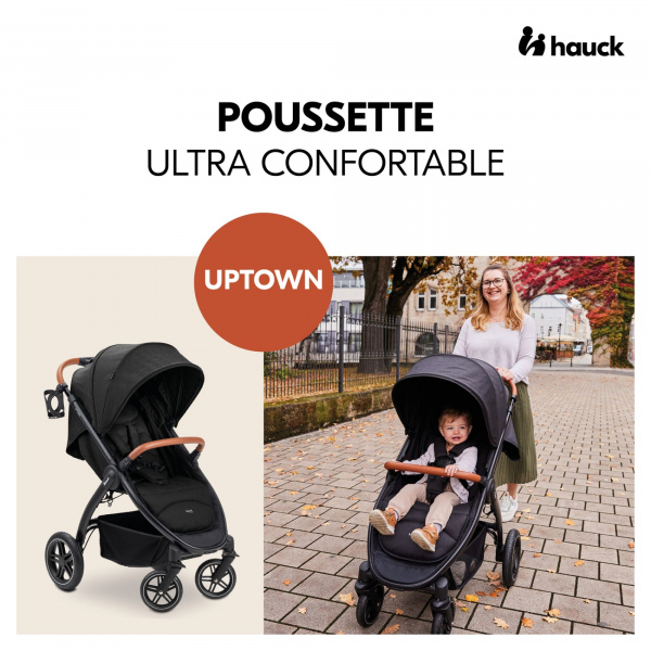 Poussette 4 roues uptown black melange grey Hauck