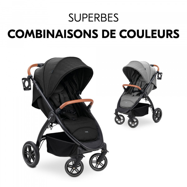 Poussette 4 roues uptown black melange grey Hauck